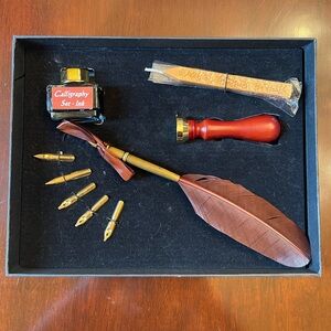 Kentaur Calligraphy Brown Quill Pen Set with Nibs, Ink, Seal and Wax
